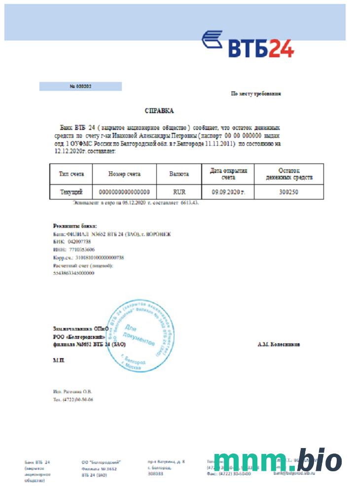 Przykład referencyjny Banku Rosji VTB w formatach Word i PDF